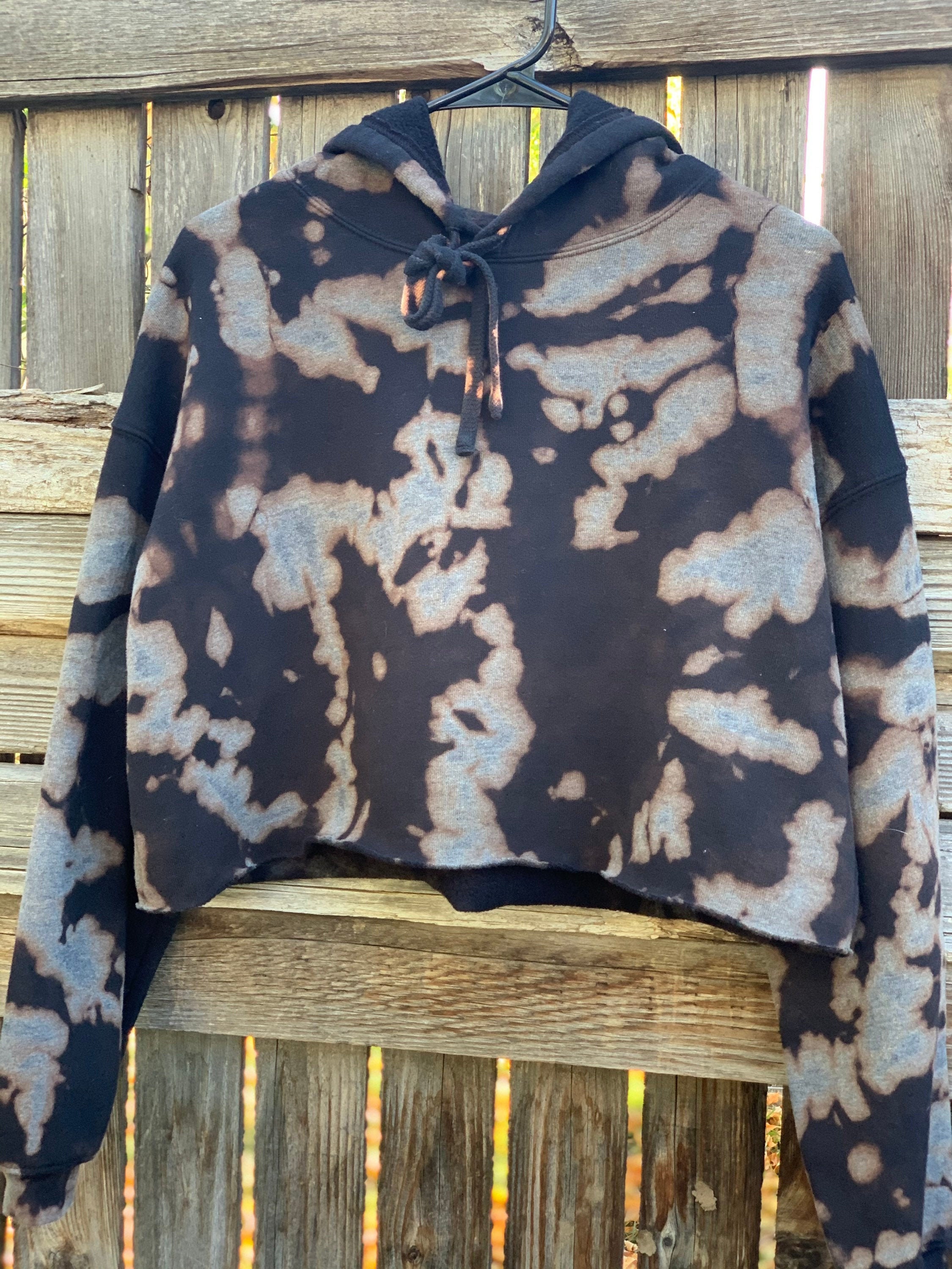 DoOrDyedStudio Tie Dye- Reverse Dyed Black Cropped Hoodie- Ultra Soft