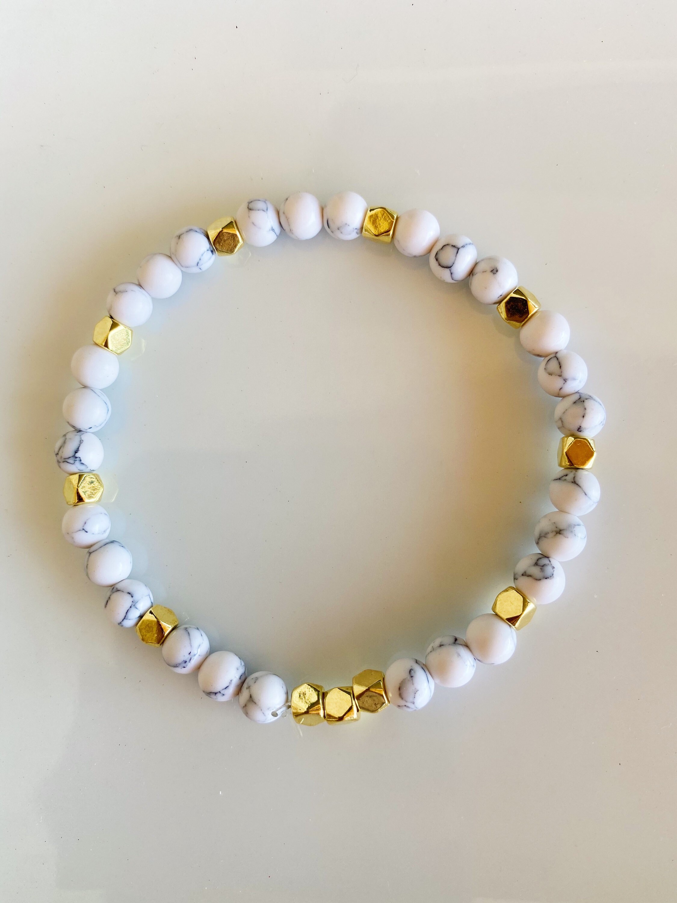 Gold and Marble Bracelet, White and Gold Bracelet, Marble Bracelet