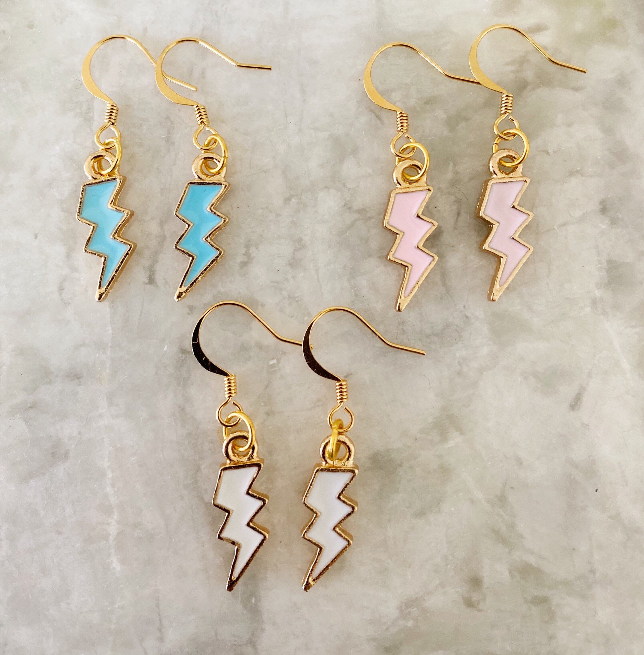 Lightning Bolt Dangle Earrings in Three Colorsblue Pink and Etsy