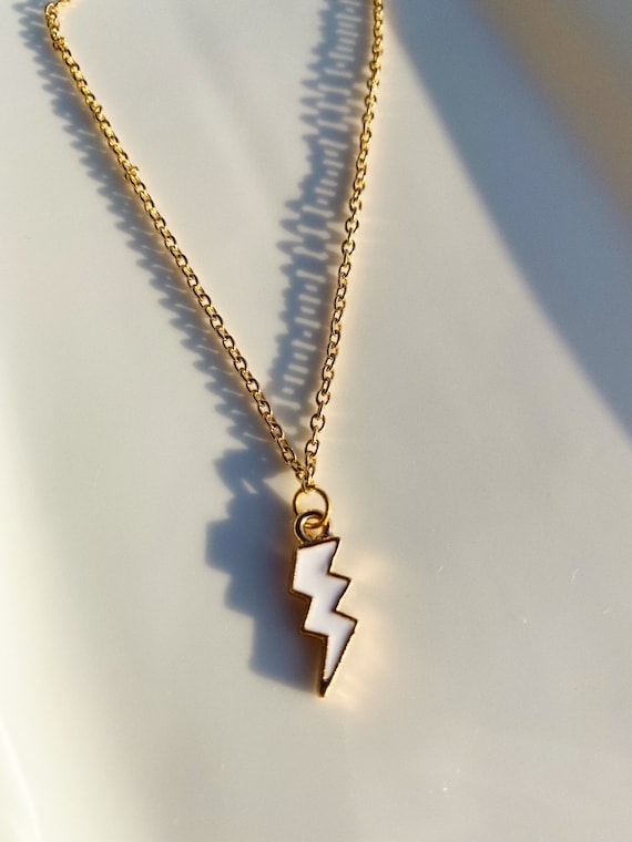 Lightning Bolt Necklace in Three Colors blue White and Pink