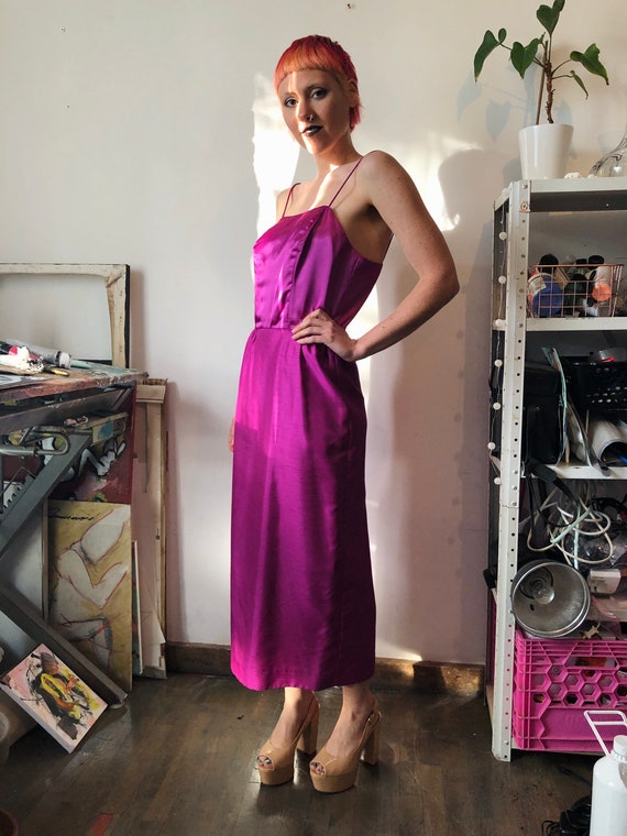 90’s magenta spaghetti strap dress