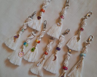 Macrame Charm Keychain Twist, Beaded Tassel Bag Charm, One of a Kind Design