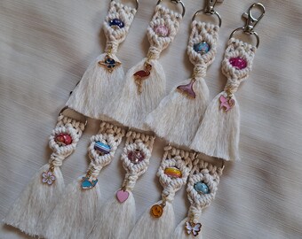 Charm & Beaded Macrame Keychain, Tassel Bag Charm, One of a Kind Design