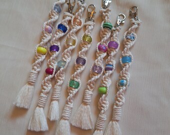 Beaded Macrame Keychain, Boho Keychain, Handmade Bag Charm, One of a Kind
