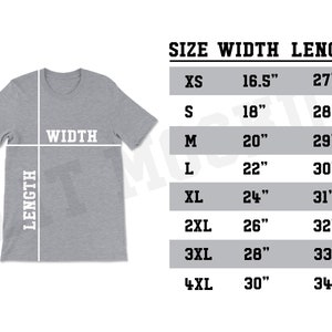 Bella Canvas 3001 Shirt Size Chart