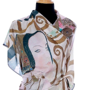 Art Lover Print Scarves Silky Shawls Head and Neck Accessory - Klimt  Preparatory
