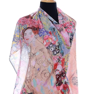Art Lover Print Scarves Silky Shawls Head and Neck Accessory - Klimt Maria Monk