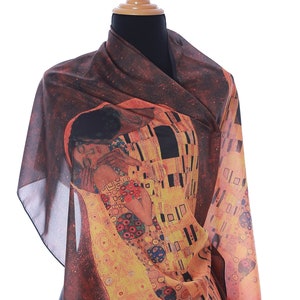 Klimt Kiss Gift Art Lover Scarves Art Print Scarves Shawls Head and Neck Accessory - Klimt Kiss