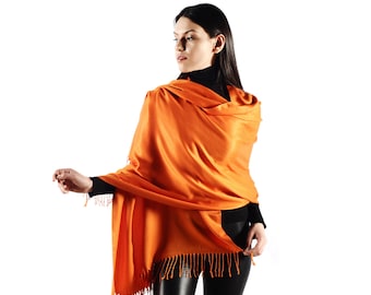 Orange Pashmina Scarf: Silky Soft Wrap Shawl, Extra Wide
