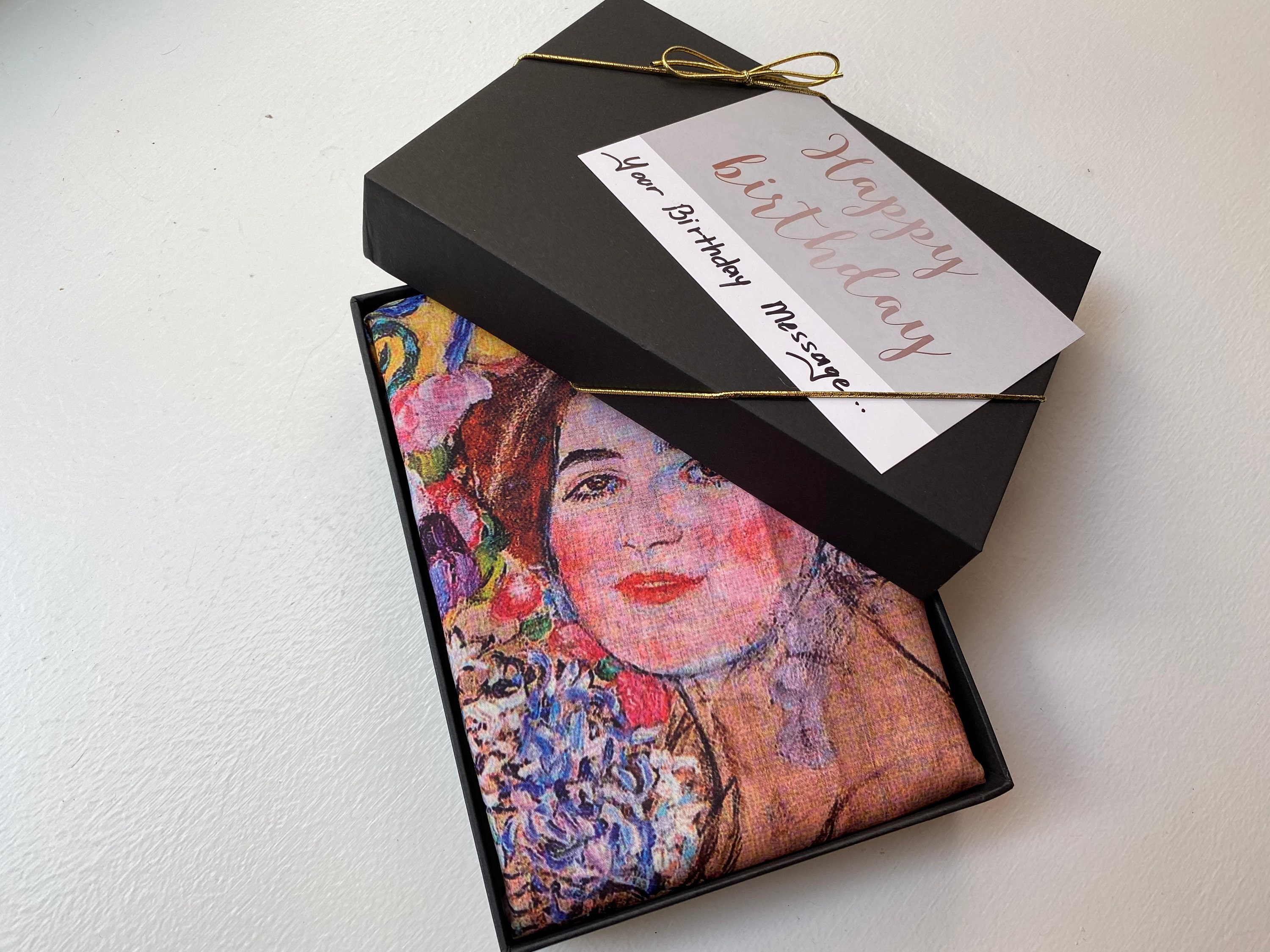 Art Lovers' Gift Scarf in Gift Box Silky Art Scarves in an Elegant Black Gift Box With Golden