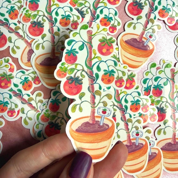Autocollant Tomates en pot – Sticker Fait Main