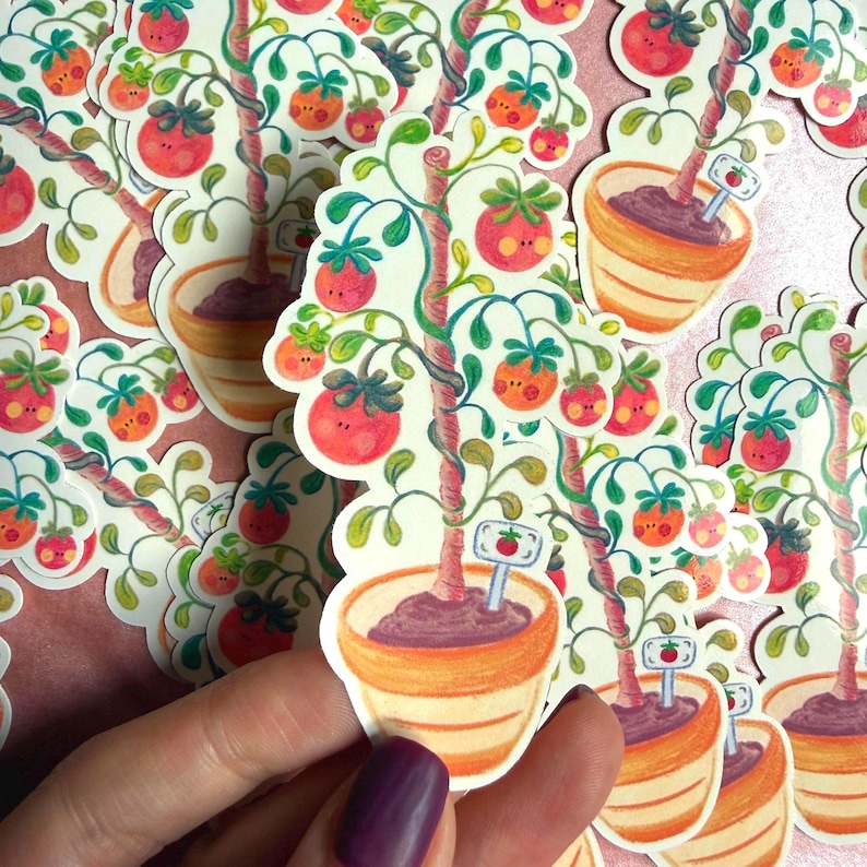 Potted Tomato Sticker – Handmade Sticker image 1