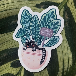 Autocollant Chat en plante thérapie d'amour