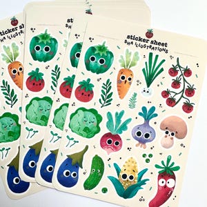 Planche d'autocollants Légumes mignons