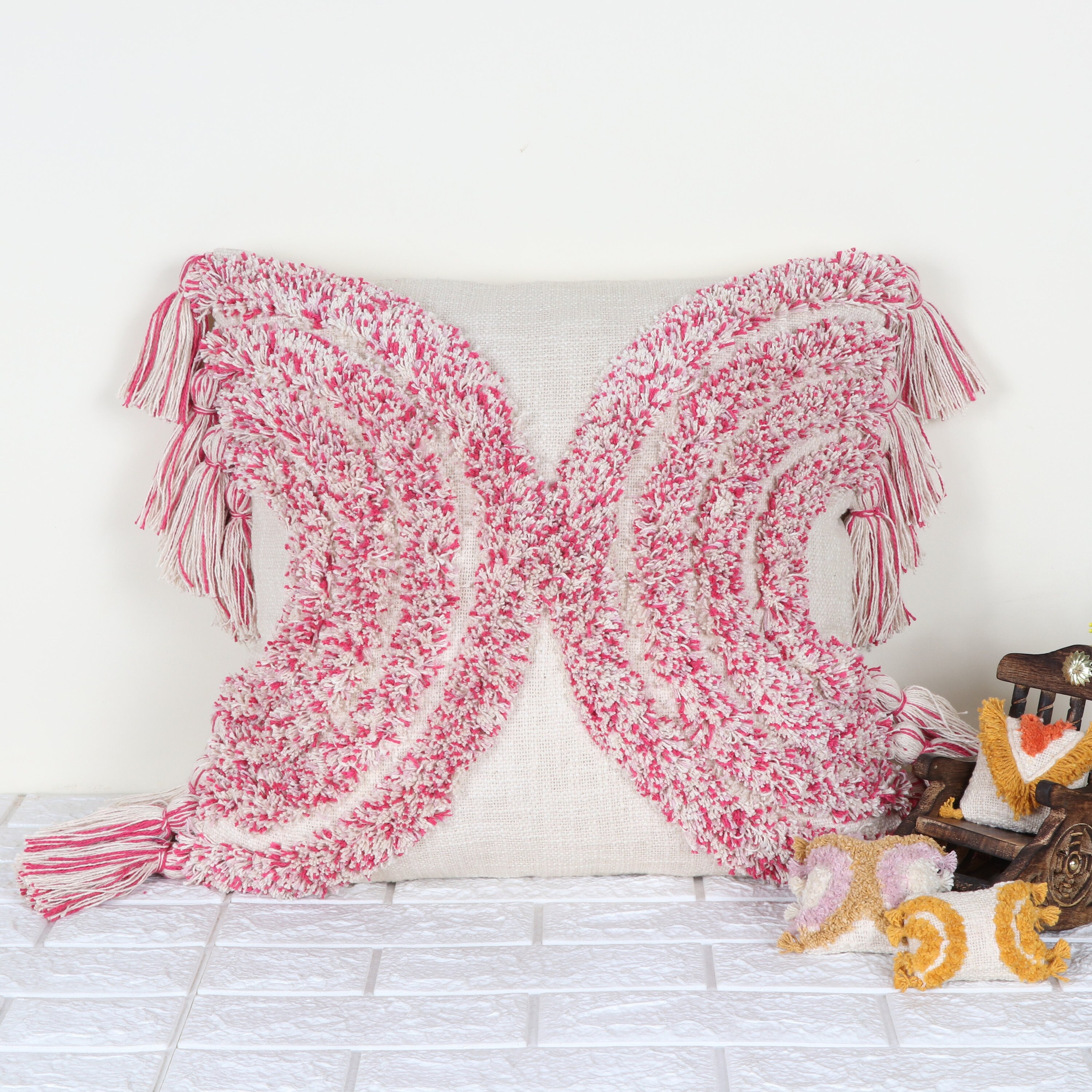 Pink & Ivory Boho Tassels Pillow Cover Tufted Textured Pillow Etsy