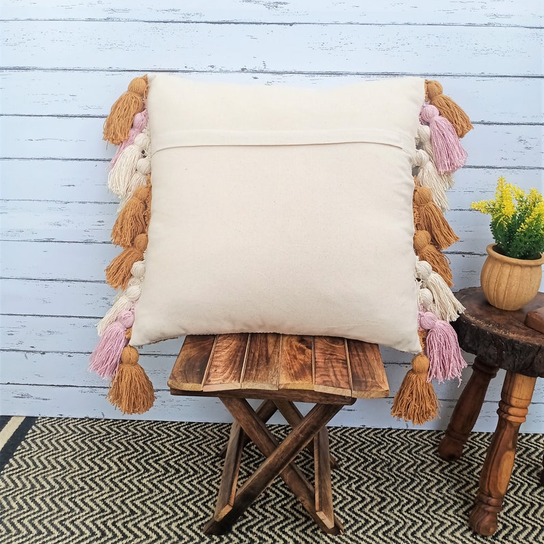 Pink Mustard Yellow & Natural White Tassels Pillow Cover Boho Etsy