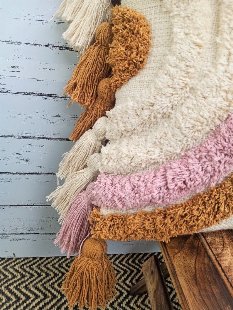 Pink Mustard Yellow & Natural White Tassels Pillow Cover Boho Etsy