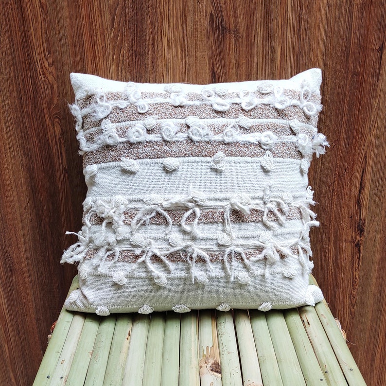 Tassel Pillow Cover Boho Textured Pillow Cream White & Etsy