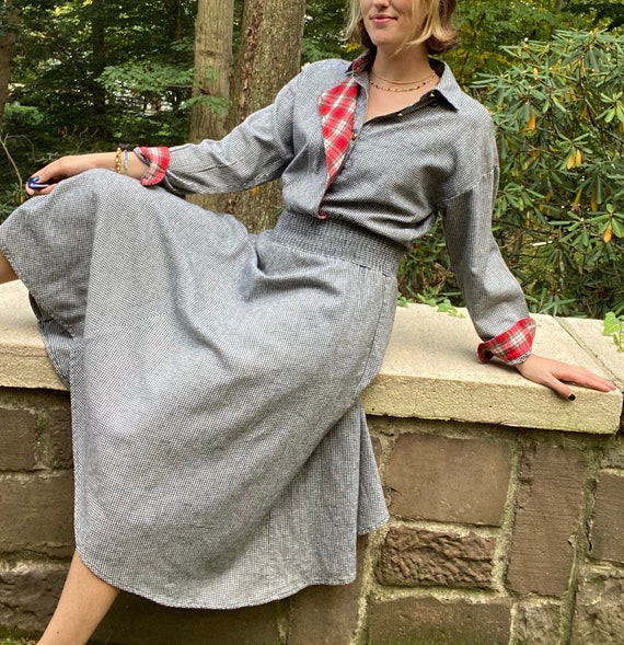 Vintage 1970s gingham flannel tartan dress, Vintag