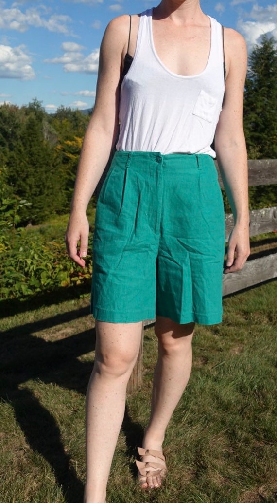 90s Paul Harris Design Green High Waisted Linen Sh