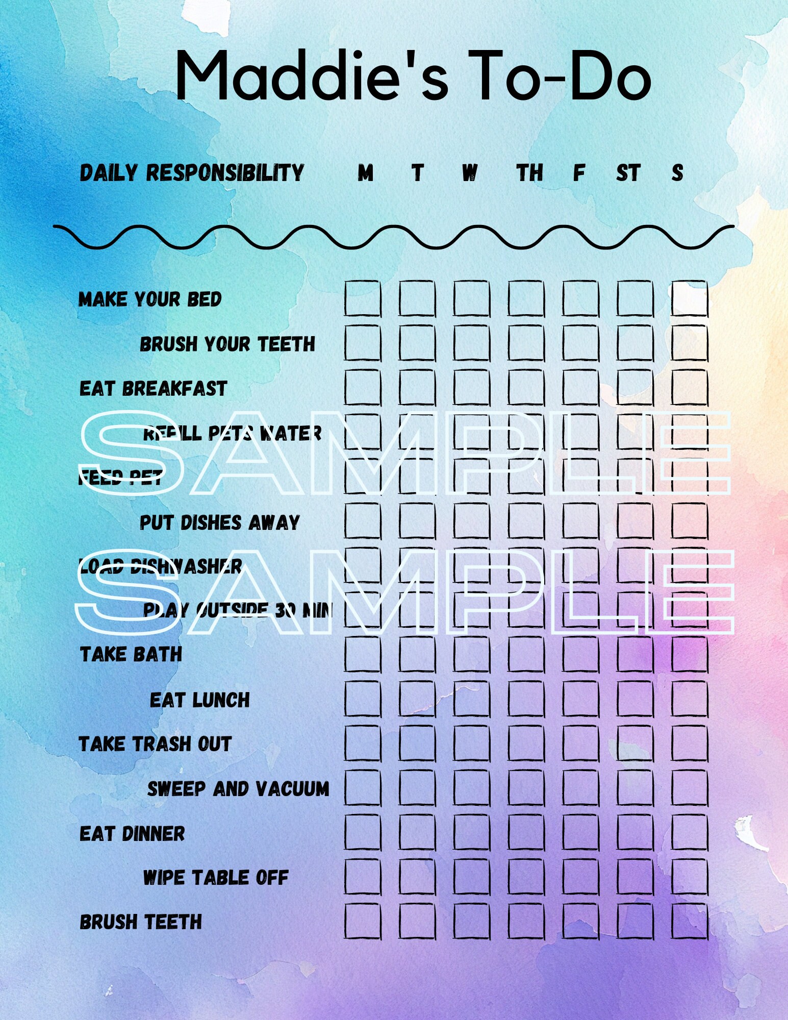 Printable Kids Chore List in 14 Different Colors. Editable - Etsy