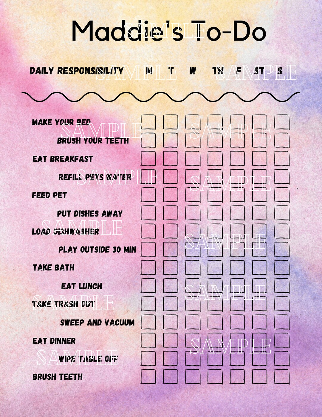 Printable Kids Chore List in 14 Different Colors. Editable - Etsy