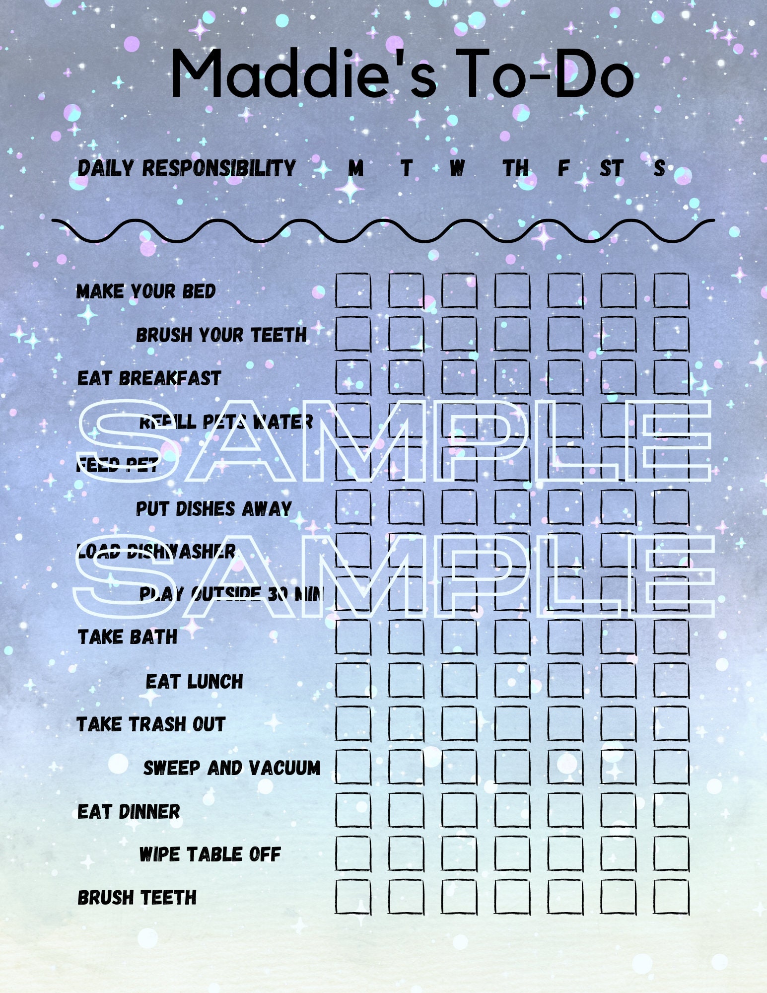 Printable Kids Chore List in 14 Different Colors. Editable - Etsy