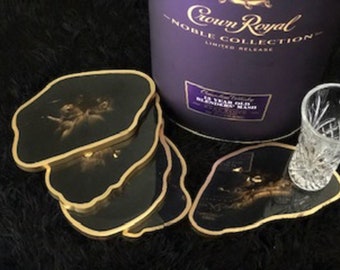 Kitchenware Ready to Ship Drinkware Set of 3 Large Resin PurpleClearSilver Flake Drink Coasters Housewarming