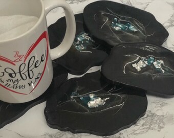 Kitchenware Ready to Ship Drinkware Set of 3 Large Resin PurpleClearSilver Flake Drink Coasters Housewarming