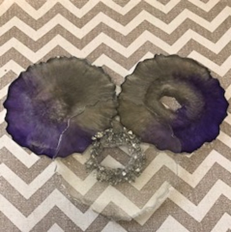 Kitchenware Ready to Ship Drinkware Set of 3 Large Resin PurpleClearSilver Flake Drink Coasters Housewarming