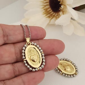 Sacred Heart Necklace, Gold and Silver Ex Voto Necklace, Milagros Heart, Mexican Jewelry, Faith Necklace, Gift for Catholic Women