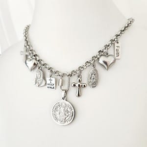 Saint Benedict Necklace • Silver Religious Pendants • Stainless Steel Catholic Medals • Handmade Jewelry of Protection and Faith