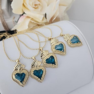 Blue Sacred Heart Necklace, Immaculate Heart Necklace