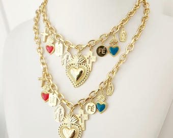 Sacred Heart Halsband, Guldberlocker, Handgjorda Hantverkssmycken