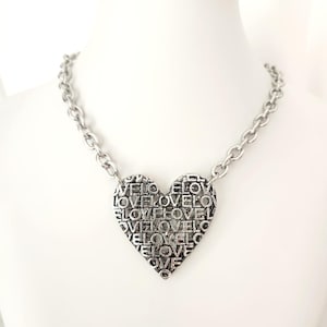 Love Heart Necklace , Silver Heart, Stainless Steel, Chunky Heart, Bohemian Necklace, Gift for Her