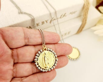 Virgin of Guadalupe Necklace - Gold and Silver Virgin, Catholic Jewelry, Mexican Jewelry