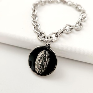 Virgin of Guadalupe Silver Bracelet, Catholic Bracelet, Stainless Steel Bracelet, Gift for Her, Mexican Jewelry