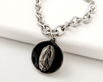 Virgin of Guadalupe Silver Bracelet, Catholic Bracelet, Stainless Steel Bracelet, Gift for Her, Mexican Jewelry