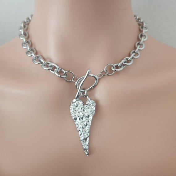 Heart Necklace With Toggle Clasp, Silver Necklace, Silver
