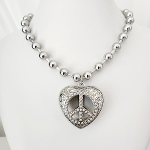 Silver Peace Symbol Necklace, Uno de 50 Style, with Stainless Steel Ball Chain - Peace Pendant