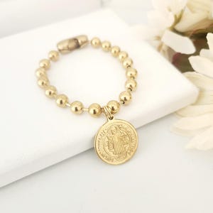 Saint Benedict Medal Bracelet, Religious Bracelet, Uno de 50 Style Bracelet, Gold Plated Stainless Steel, Gift for Catholic Women