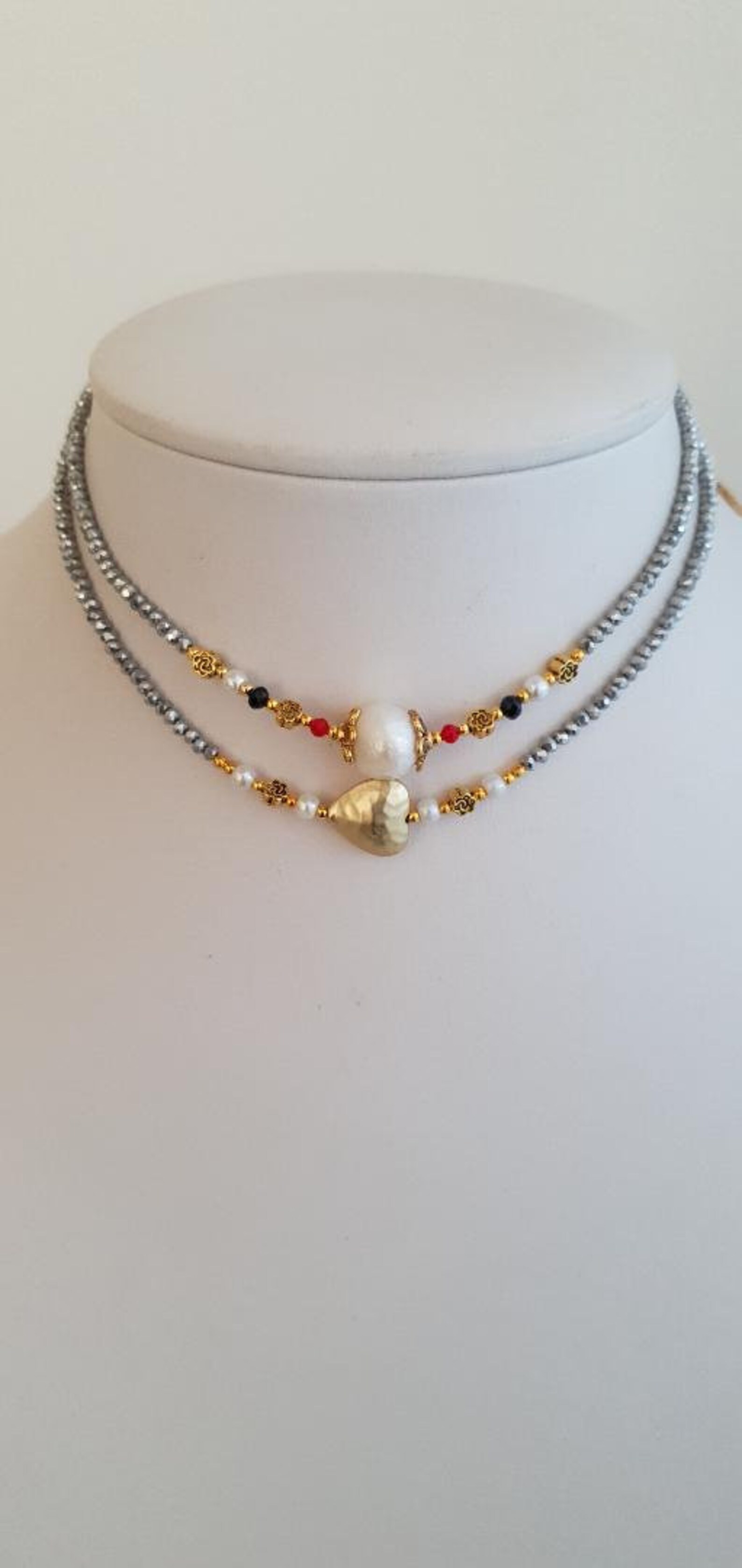 Collier Choker Free People Shen - Perles Argent Et Noir - Neuf Sans Emballage