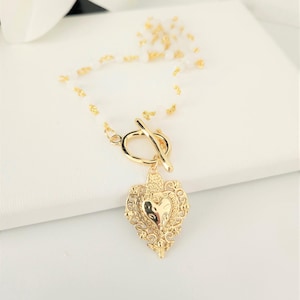 Ex Voto Necklace with Rosary Chain | Milagros Mexican Jewelry, Mexican Catholic Religious Jewelry,