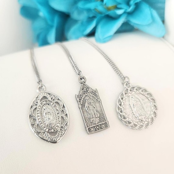Collar  Nuestra Señora de Guadalupe, colgante de Virgen Plata , Acero Inoxidable, Estilo Vintage , joyería religiosa, Arte Mexicano