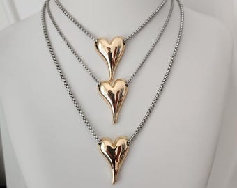 Gold and Silver Heart Necklace, Gift Heart Necklace, Valentine's Day Jewelry