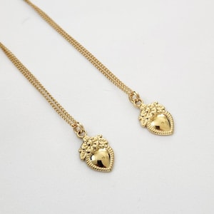 Mini Sacred Heart Necklace in Stainless Steel, Ex Voto, Mexican Milagros Gold Sacro Cuore, Gift for Her,