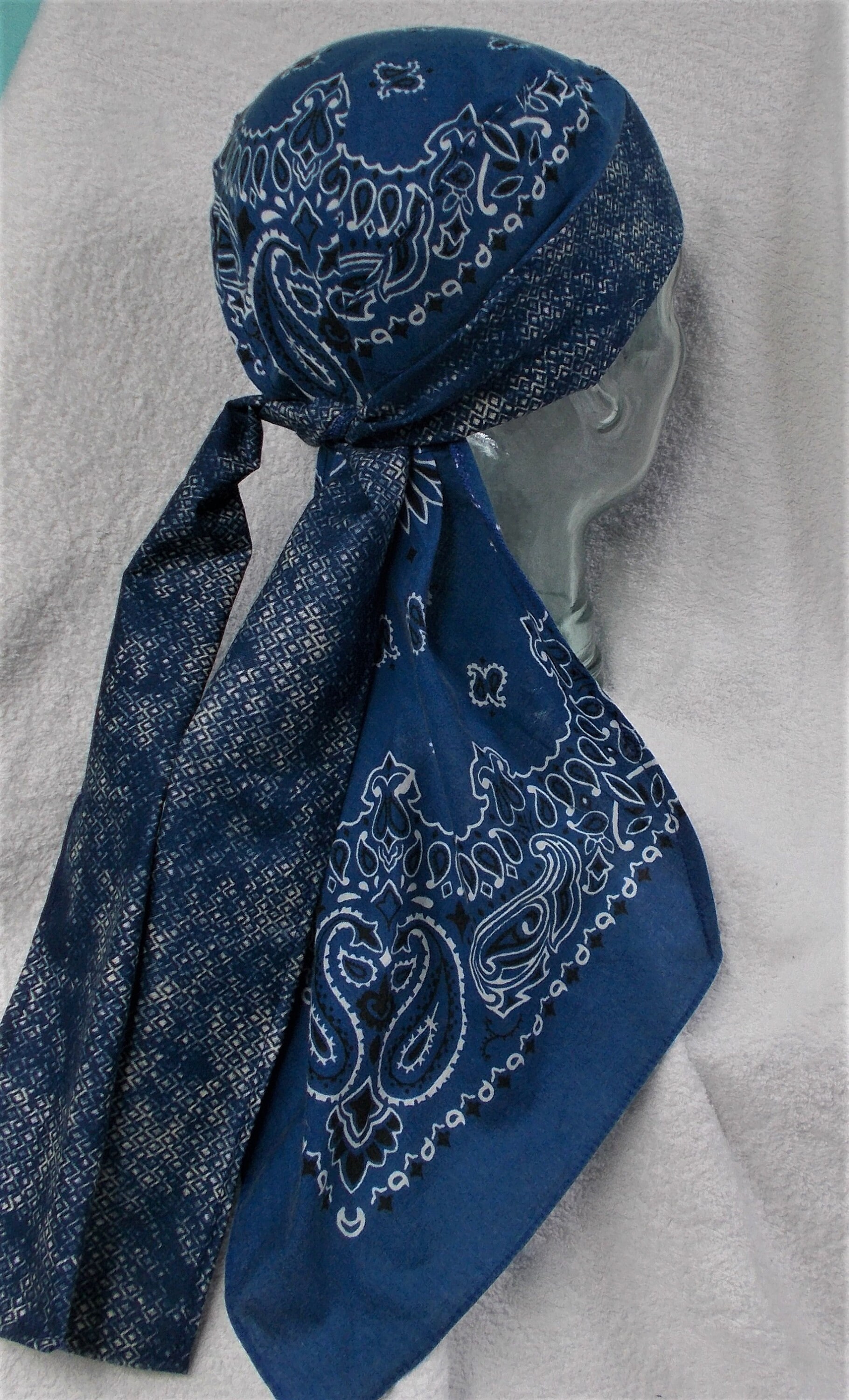 BLUE Bandana STONE WASH XLong Katoen Heren of Dames Dorag Etsy