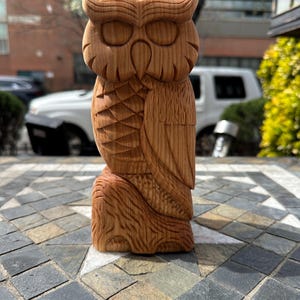 Hand-Carved Basswood Owl Sculpture | 8” Tall Wood Owl Figurine | Rustic Woodland Decor | Nature Lover Gift | Owl Carving Home Accent