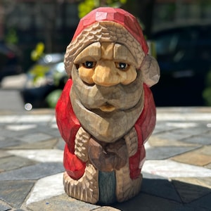 Hand Carved Santa Claus Figurine | Folk Art Wooden Christmas Decor | Carved Christmas Decor | Wooden Santa Statue | Santa Claus Decor
