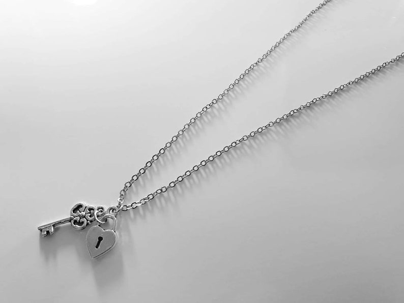 Heart Padlock and Key Necklace Couples Heart and Key Etsy